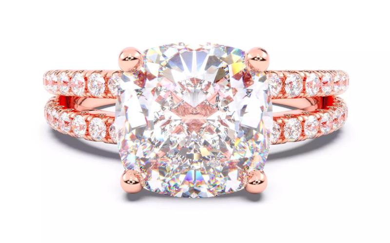 Cushion Diamond Pave Setting Solitaire Ring