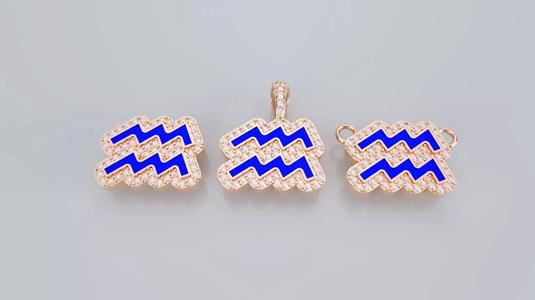 Zodiac Sign Pendant v3 - Enamel  - Aquarius Pendant