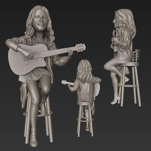 Guitar Girl on Bar Stool (20cm)