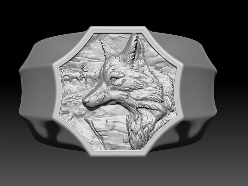man ring wolf Silver Gold  Print