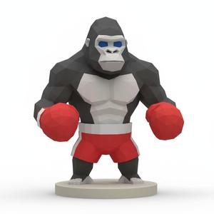 Low Poly Boxing Primate Figurine | Dynamic Gorilla Fighter 3D Print Statue