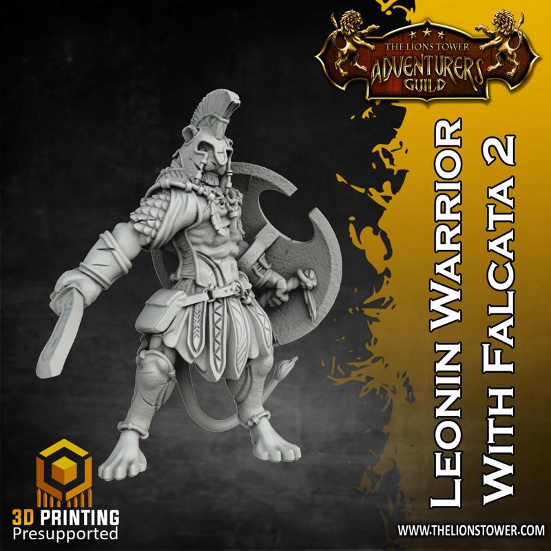 Leonin Tribe - Warrior with Falcata 2 (32mm scale, Pre-supported Miniature)