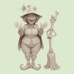 Whimsical Witch and Animated Broom – 3D Printable Figurines