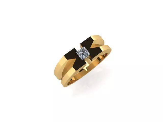 Mens Gold Ring   Princess Cut Diamond
