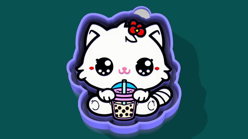 🧋🐾 Bubble Tea  Kitty – Freshie, Keychain & Resin Mold