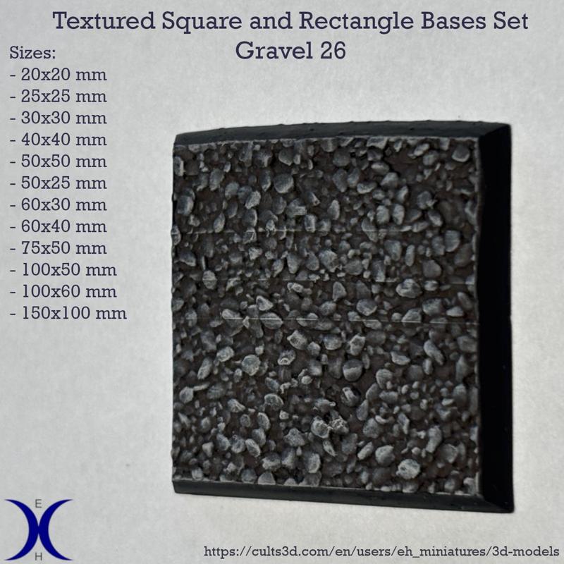 Square and Rectangle Bases Set – Gravel 26 Texture (20–150mm) | Perfect for Tabletop Wargames & RPG's