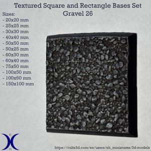 Square and Rectangle Bases Set – Gravel 26 Texture (20–150mm) | Perfect for Tabletop Wargames & RPG's