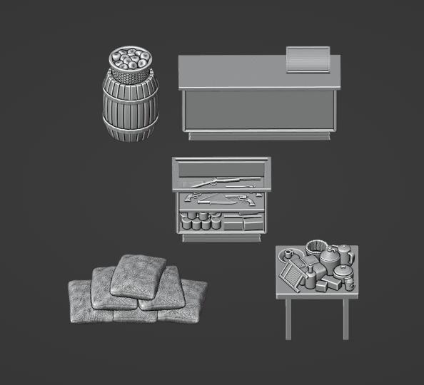 Wild West 28mm Scale General Store Furniture Set