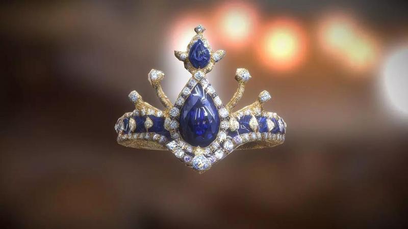 Luxury Diamond Crown Ring Sapphire tiara 3DM STL obj