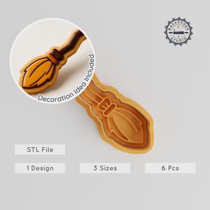 Magic Broom Shape Cutter & Stamp Set, Cookie & Fondant, 3 Sizes, 6 Pieces, Wizard & Witch Theme