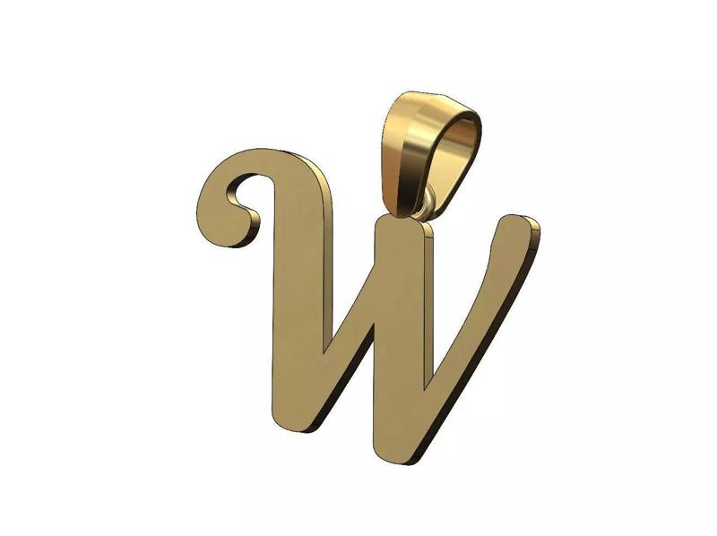 W letter initial berkshire swash font pendant charm bail