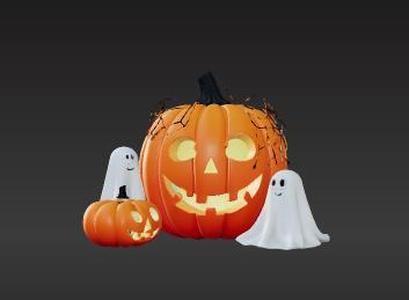 Halloween Porch Scene 3D Print - Spooky Jack-o'-Lantern, Ghosts, Spiders & Bats - Classic Festive Decor