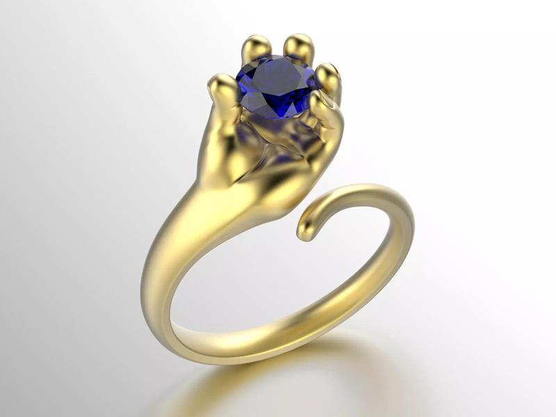 jewelry hand shaped ring 0031 v2 1 of gold with gem