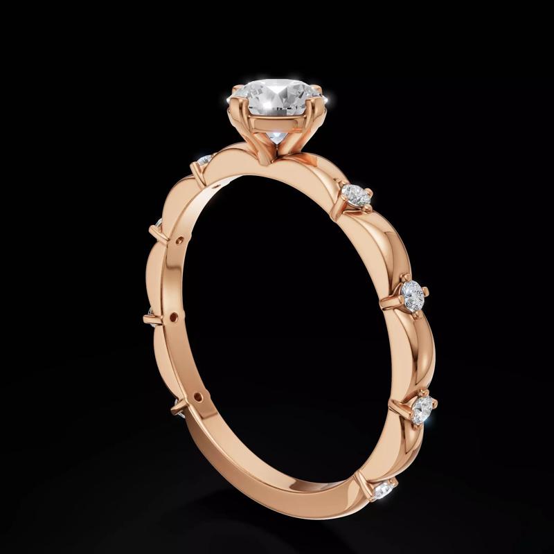 Floral Inspired Solitaire Engagement Ring Scalloped Shank Design