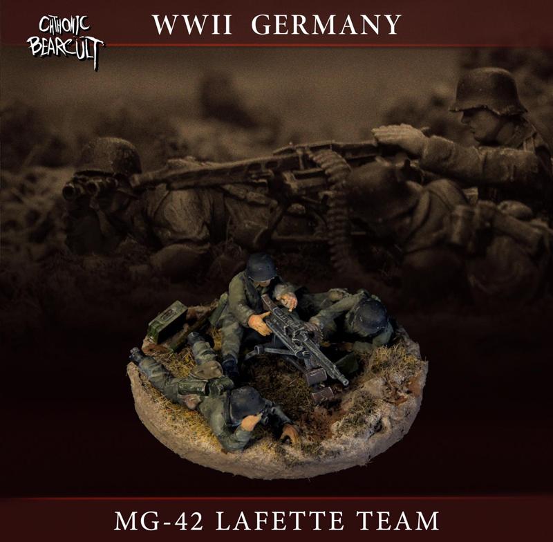GER MG-42 Team 3 Man Lafette WW2 28mm