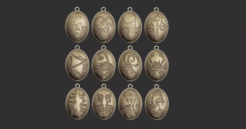 Stylized Oval Zodiac Medals