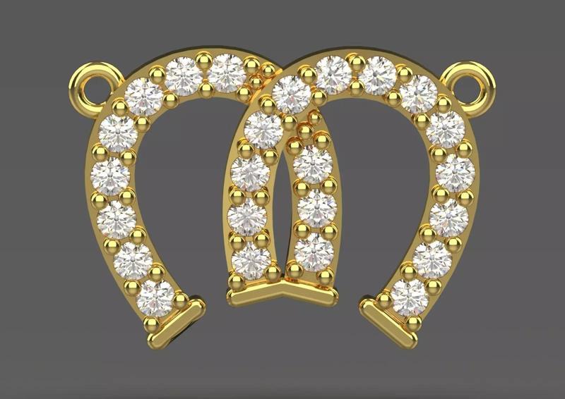 Yellow Gold and Diamond Twin Horseshoe STL Pendant jp0121
