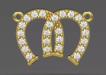 Yellow Gold and Diamond Twin Horseshoe STL Pendant jp0121