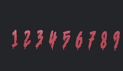 Blood digits and symbol. 1234567890.