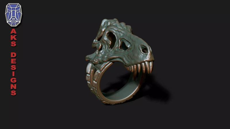 Ring jewelry T rex dinosaur skull v179
