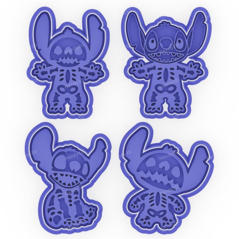 Halloween Stitch Skeleton Cookie Cutter & Stamp Set - 4 Designs (9 cm)