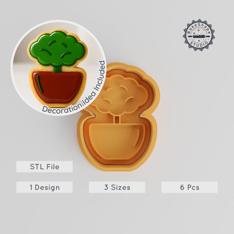 Bush Plant Shape Cutter & Stamp, Cookie Fondant Tool Set, 3 Sizes, Mini Tree, Garden Shrub, Greenery Design