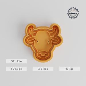 Bull Shape Cutter & Stamp, Cookie & Fondant Tool Set, 3 Sizes, Friendly Animal Cute Livestock Design