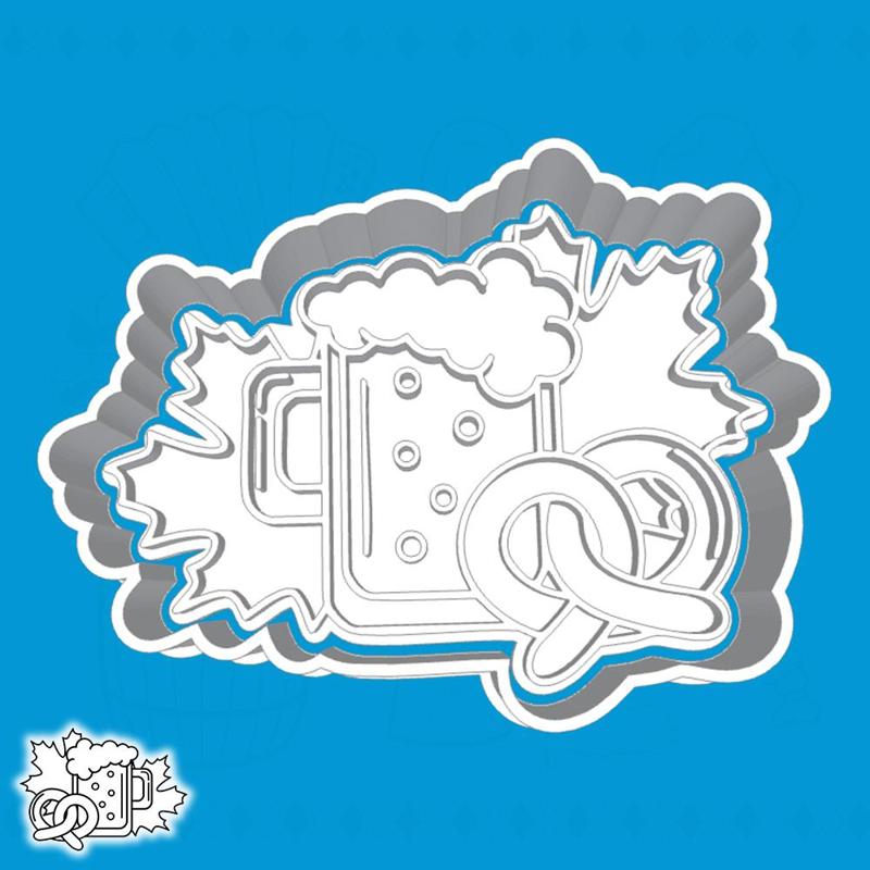 Oktoberfest cookie cutters - beer mug (with pretzel and leaves) (style 4)