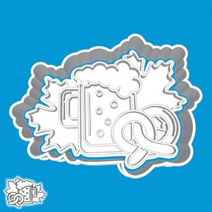 Oktoberfest cookie cutters - beer mug (with pretzel and leaves) (style 4)