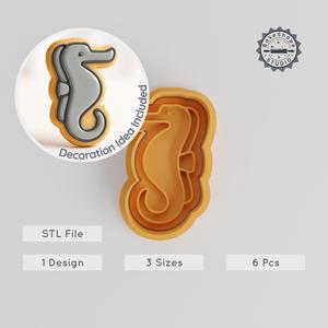 Seahorse Cookie Cutter & Stamp Set, Ocean Animal Theme, Perfect for Fondant, 3 Sizes, 6 Pieces