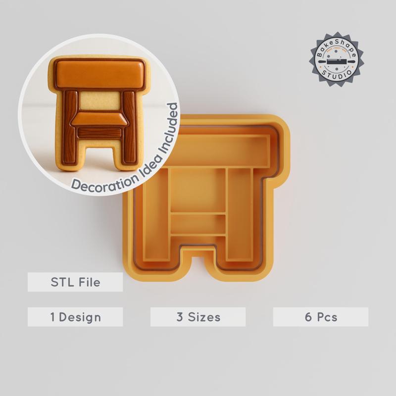 Chair Shape Cutter & Stamp Set, Cookie & Fondant Decor, S/M/L Sizes, 6-Piece 3D Printing STL