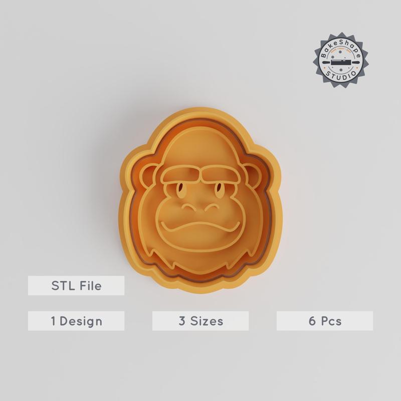 Gorilla Shape Cutter & Stamp Set, Wildlife Cookie & Fondant Decor, S/M/L, Animal Cute Collection