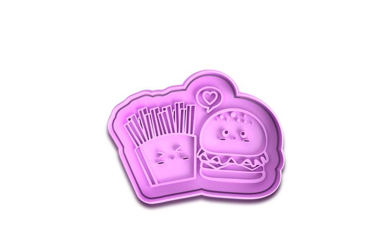 Burger And Fries Cookie Cutter and Fondant Stamp