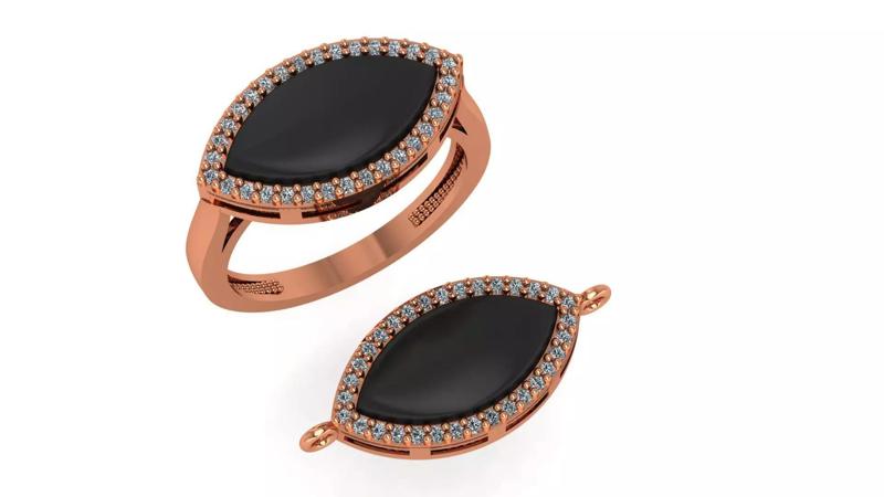 Eye Black Enamel Paint Ring Necklace Set