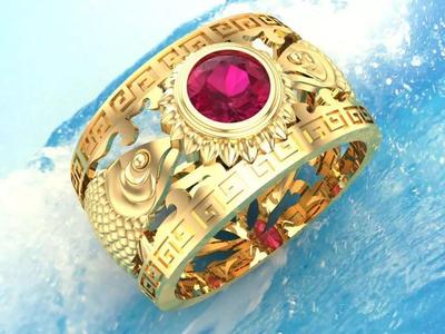 Arowana ring - Fish rings - Mens ring - N329