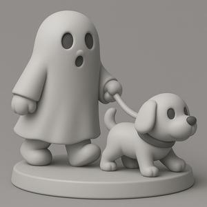 Ghost Walking Dog | Cute Halloween STL Figurine | Easy 3D Print Model