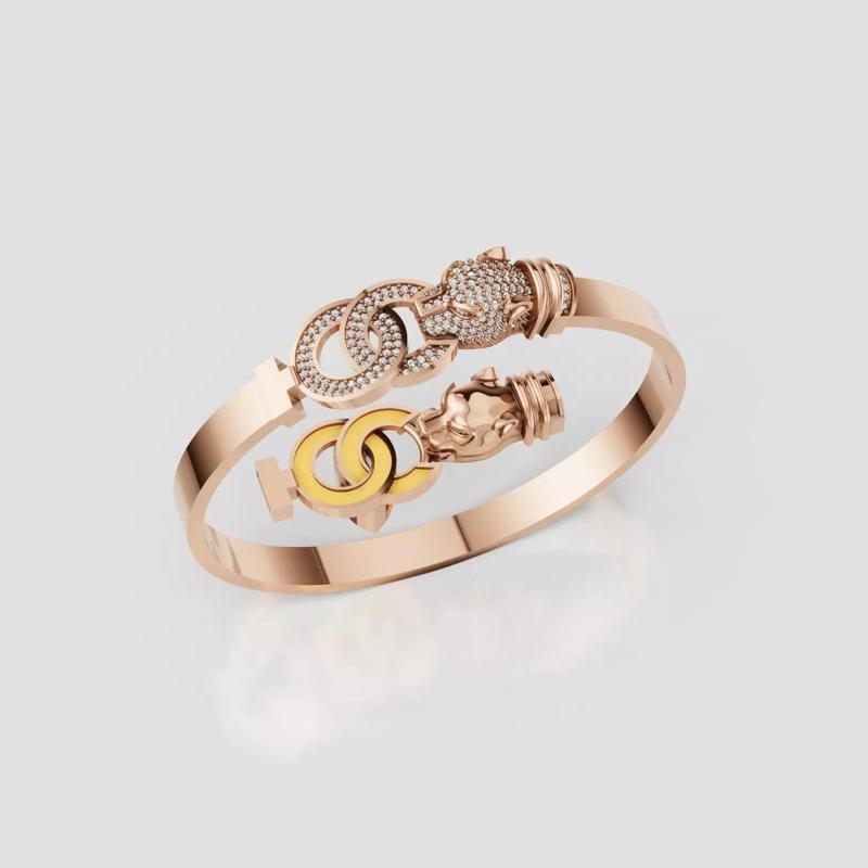 3D Printable Jewelry design of Bangle with Tiger Face