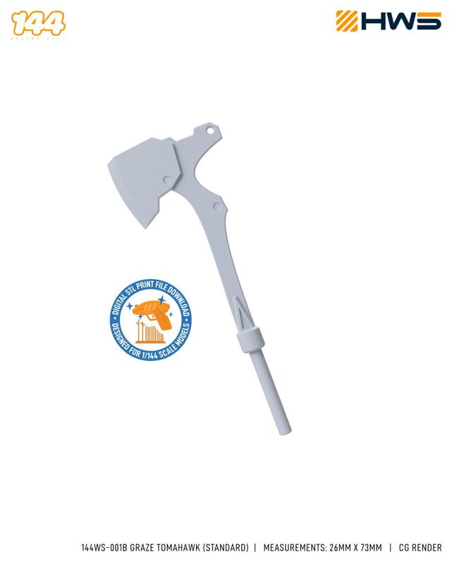 144WS-001B Graze Tomahawk (Standard). 3D Printed Axe for High Grade Scale Mecha.