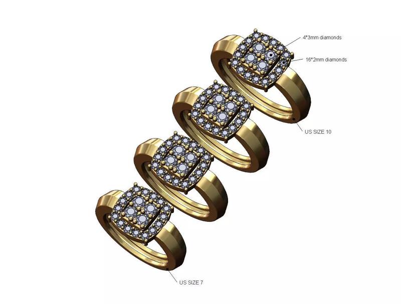 Diamond cluster claw sides ring US sizes 7to10