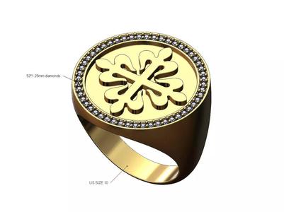PP logo large diamond signet ring US size 10