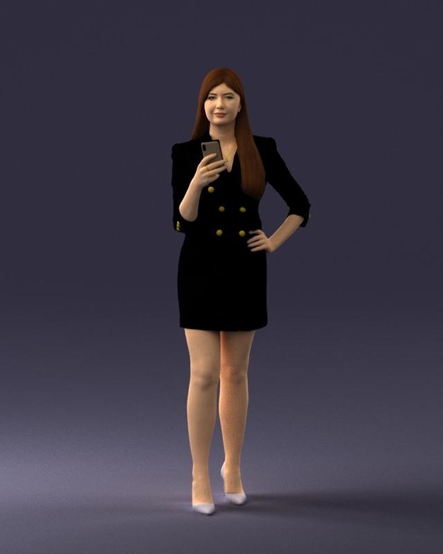 000277 Realistic Female Model in Business Dress with Smartphone 0708