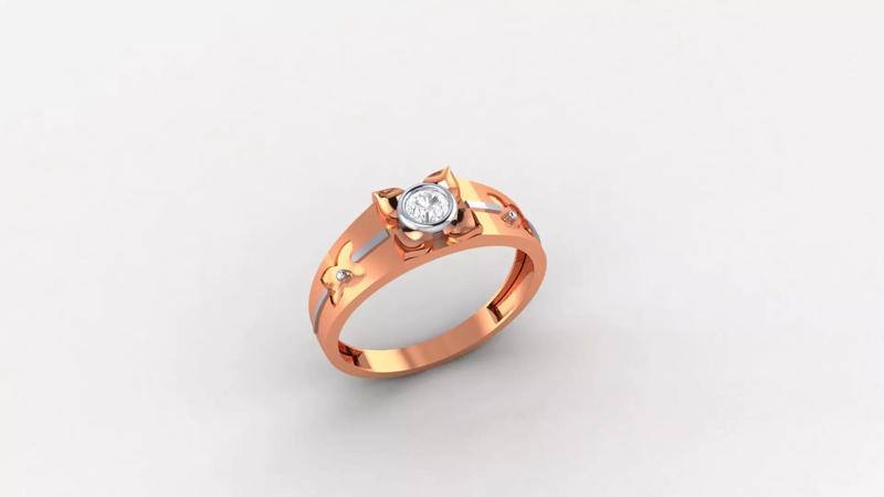 Solitaire Flower Plain Gold Light weight Mens Band Ring