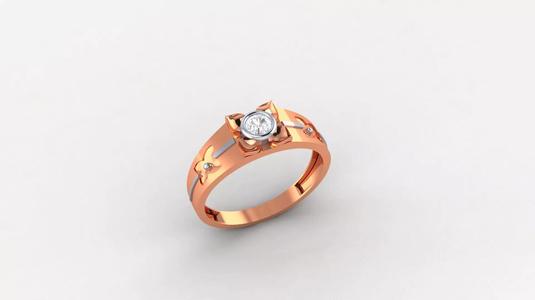 Solitaire Flower Plain Gold Light weight Mens Band Ring