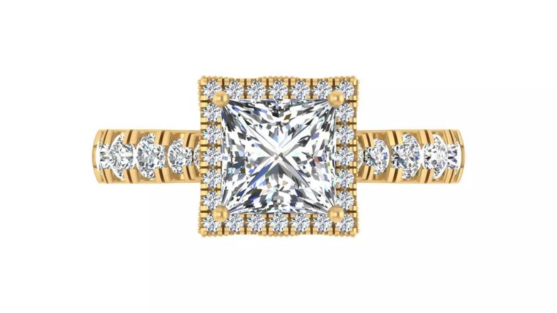 Princess-Cut Halo Diamond Engagement Ring