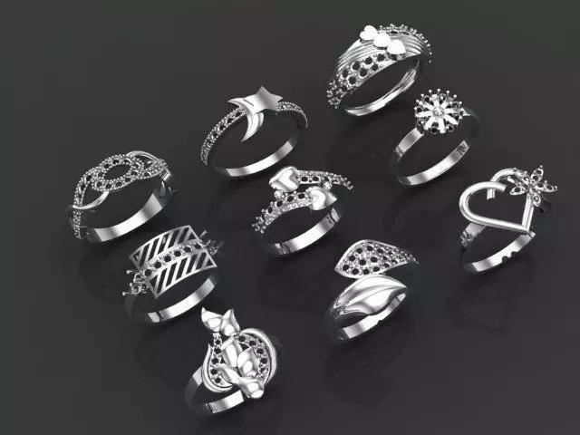 3D Gold Rings Collection Jewelry Models
