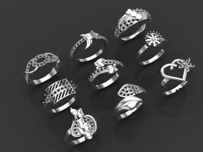 3D Gold Rings Collection Jewelry Models