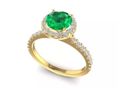 Elegant Round Cut Emerald Diamond Gold Ring for Women 1162