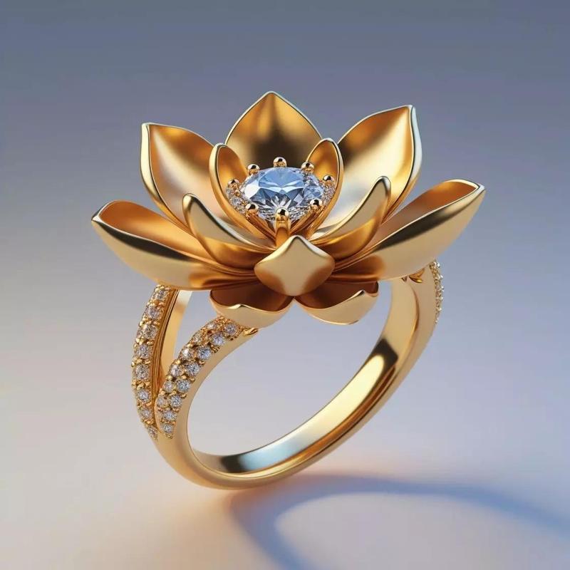 Golden Lotus Engagement Ring