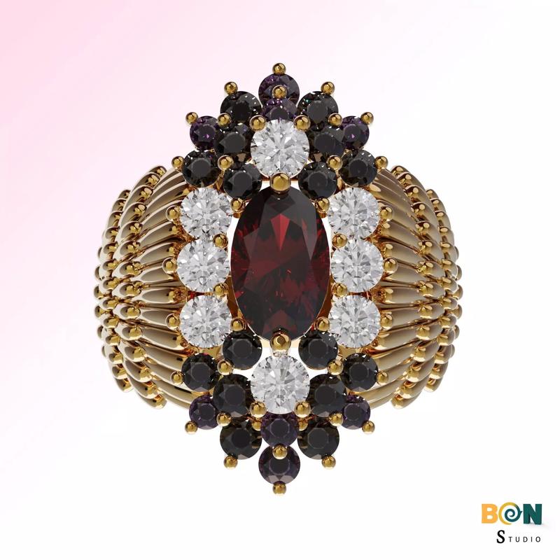 Gold Garnet  Ring for Women Halo Gemstone