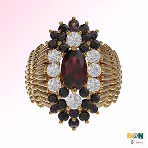 Gold Garnet  Ring for Women Halo Gemstone